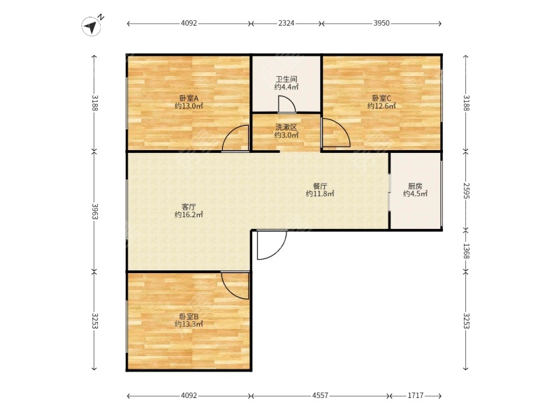 3室2廳 北辰小區(qū)櫻花苑戶型圖