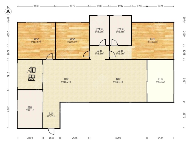 3室2廳 濱江俊園萊茵組團戶型圖