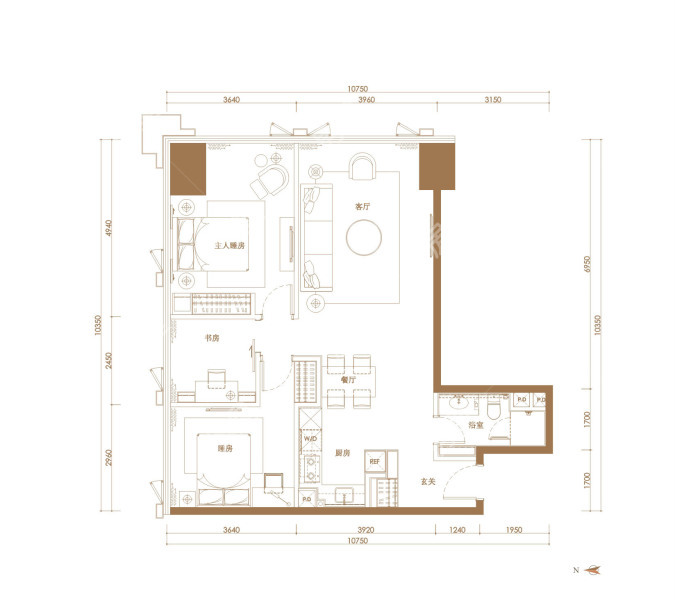 3室2廳1陽臺 俊發(fā)逸天峰公寓戶型圖