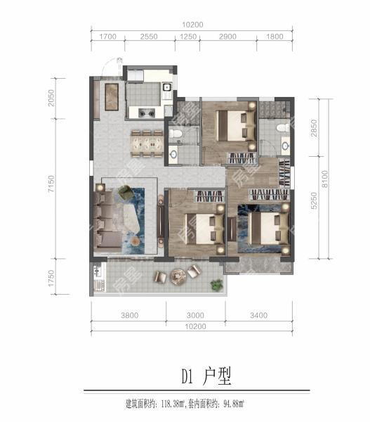 3室2廳2陽臺 招商雍華府戶型圖