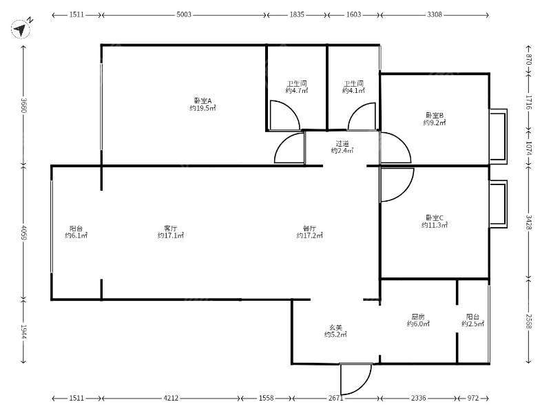 3室2廳1陽臺 金域緹香戶型圖