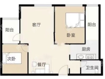 2室2廳1陽臺(tái) 溪畔麗景戶型圖