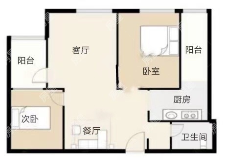 2室2廳1陽臺(tái) 溪畔麗景戶型圖