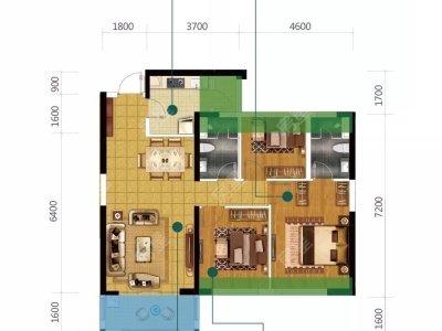 3室2廳1陽(yáng)臺(tái) 新希望白麓城一期