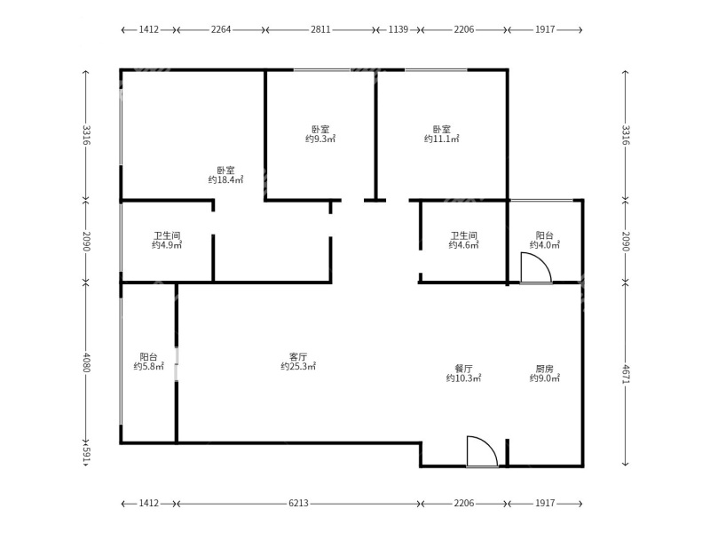 3室2廳1陽(yáng)臺(tái) 廣福城雅福園戶型圖