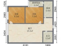 2室2廳1陽臺(tái) 固地尚誠公寓戶型圖