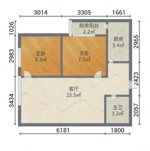 2室2廳1陽臺(tái) 固地尚誠公寓戶型圖