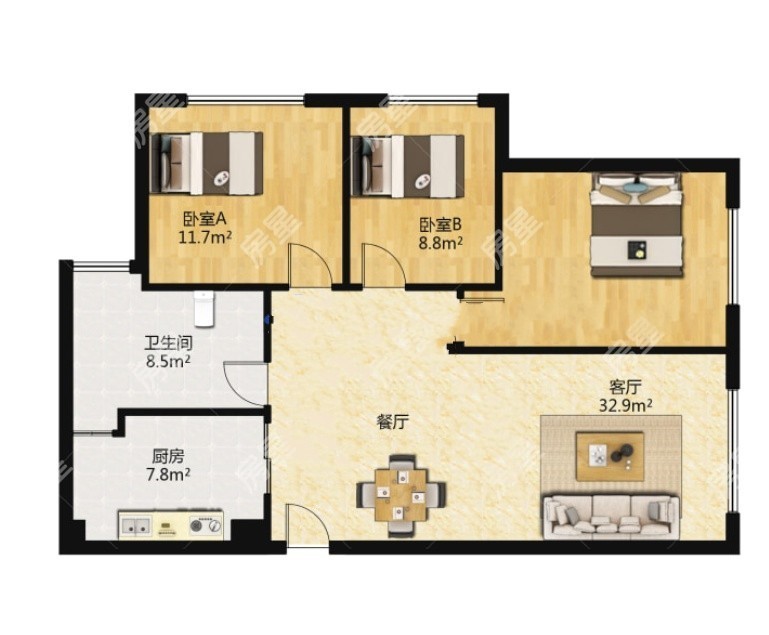 3室2廳2陽(yáng)臺(tái) 國(guó)茶港戶型圖