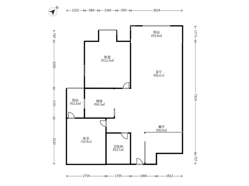 2室1廳1陽臺 云投景苑戶型圖