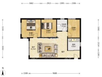 3室2廳 錦悅四季花園小區(qū)
