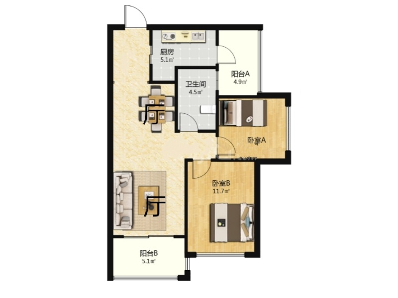 2室2廳2陽臺 中海錦苑戶型圖