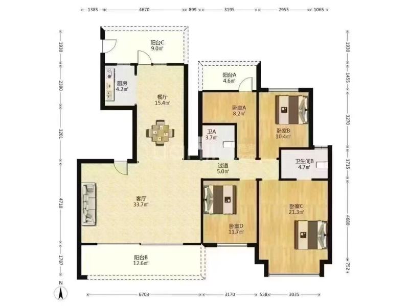 4室2廳2陽(yáng)臺(tái) 萬(wàn)科翡翠濱江五期戶型圖