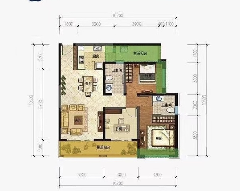 3室2廳1陽(yáng)臺(tái) 藍(lán)光水岸公園戶型圖