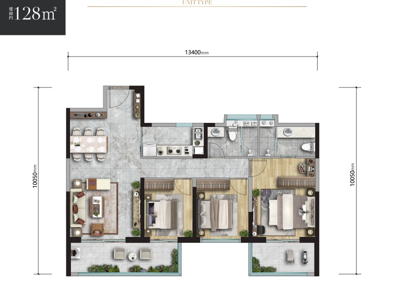 3室2廳2陽(yáng)臺(tái) 中交泓園戶型圖