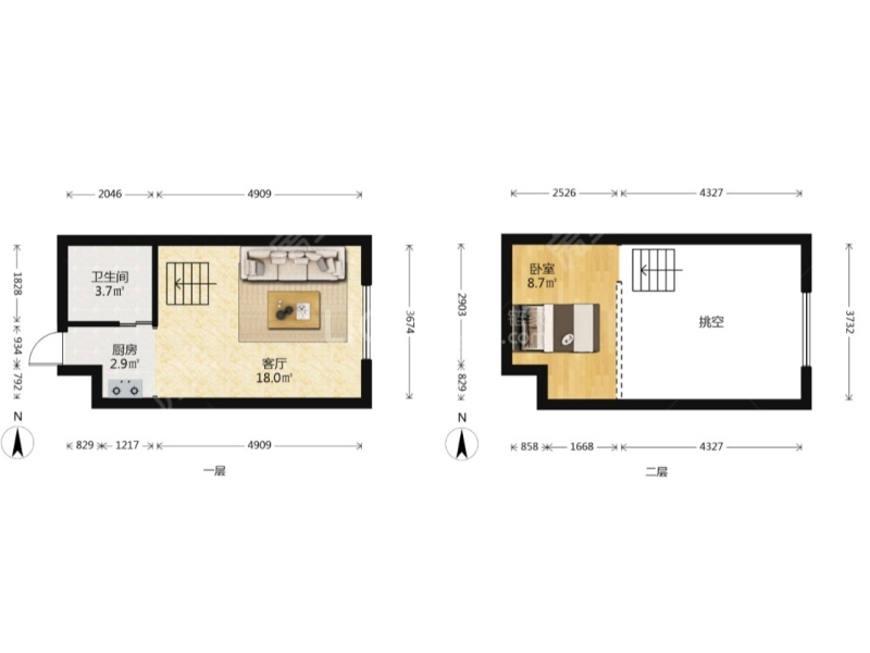1室1廳1陽(yáng)臺(tái) 可樂(lè)公寓戶型圖