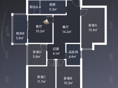 3室2廳1陽(yáng)臺(tái) 鑫金花園戶型圖