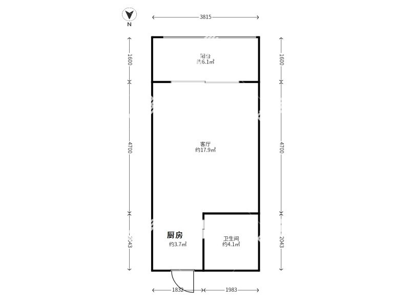 1室1廳1陽臺(tái) 同德昆明廣場上北區(qū)戶型圖