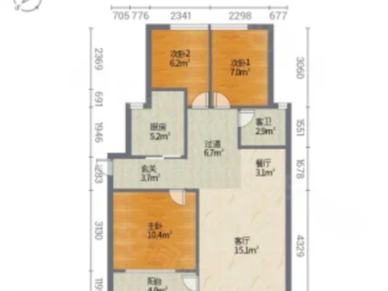 3室2廳2陽臺(tái) 盛高大城二期戶型圖