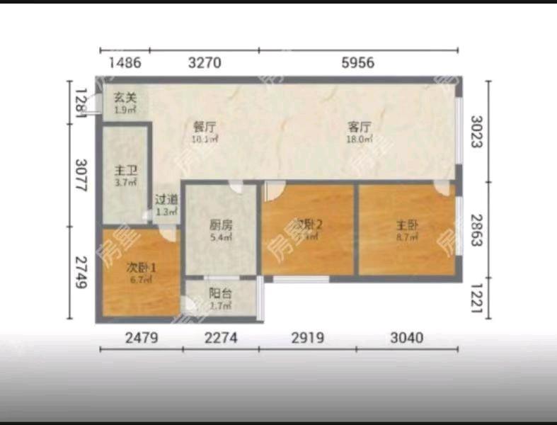 3室2廳1陽臺(tái) 俊發(fā)逸天峰戶型圖