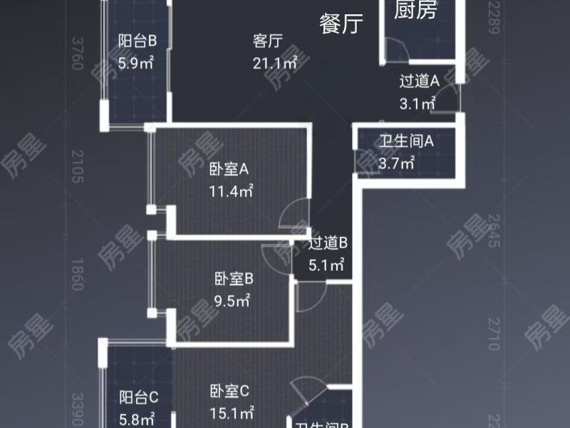 3室2廳3陽(yáng)臺(tái) 潤(rùn)城第三大道戶型圖