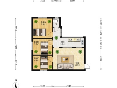 3室1廳1陽臺 昆十中教職工宿舍(大綠水河1號)