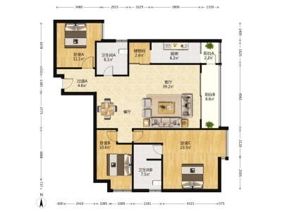 3室2廳1陽(yáng)臺(tái) 金坤尚城長(zhǎng)樂(lè)里