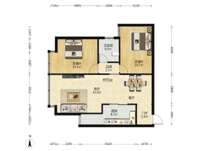 2室2廳1陽(yáng)臺(tái) 金江小區(qū)曦苑