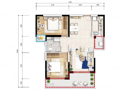 2室2廳1陽(yáng)臺(tái) 萬(wàn)輝星城