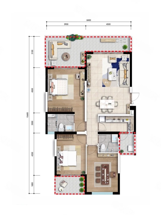 2室2廳1陽臺 萬輝星城戶型圖