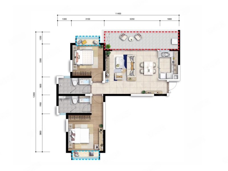 2室2廳1陽臺 萬輝星城戶型圖