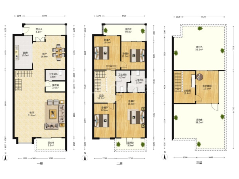 4室2廳2陽臺 滇池花園別墅戶型圖