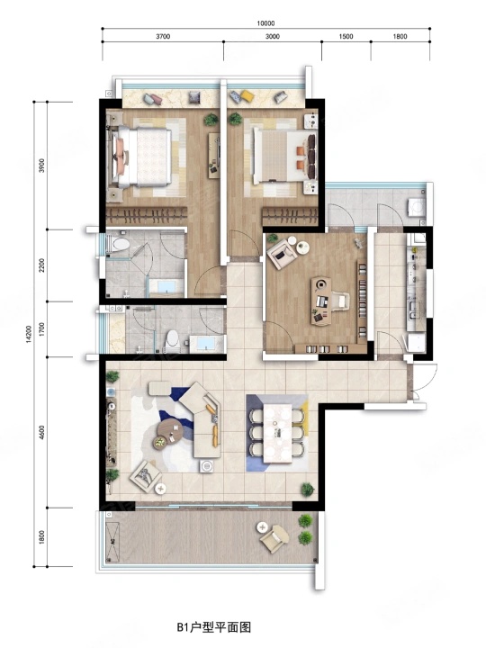 2室2廳1陽臺 萬輝星城戶型圖