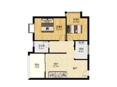 2室2廳1陽臺(tái) 時(shí)光俊園