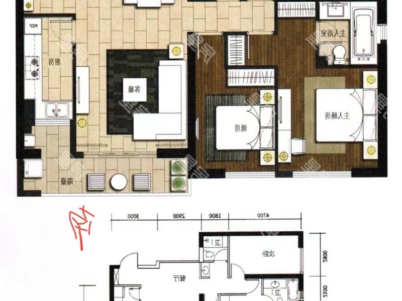 3室2廳1陽臺 七彩俊園戶型圖