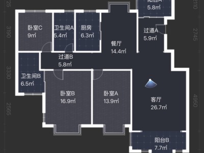 4室2廳 滇池印象花園戶型圖