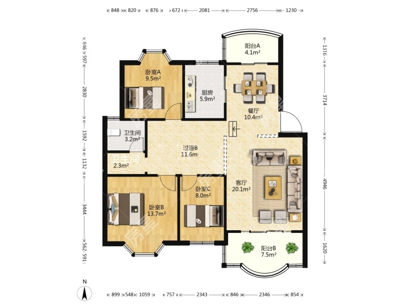 3室2廳2陽臺 金色家園南園戶型圖