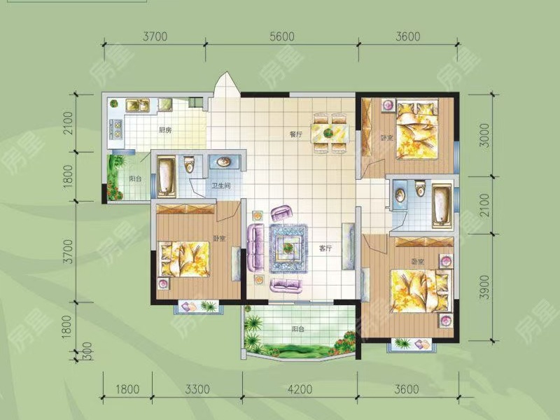 3室2廳2陽(yáng)臺(tái) 東驤神駿二期戶型圖