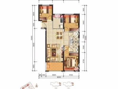 3室2廳2陽(yáng)臺(tái) 恒大城A1地塊