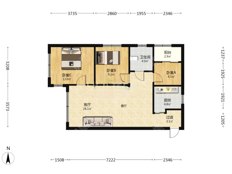 3室2廳2陽(yáng)臺(tái) 錦悅四季花園小區(qū)戶型圖