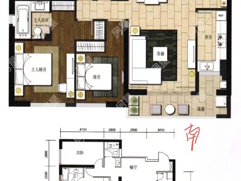 3室2廳1陽臺 七彩俊園戶型圖