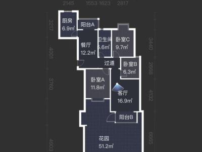 2室1廳2陽臺(tái) 滇池印象花園戶型圖