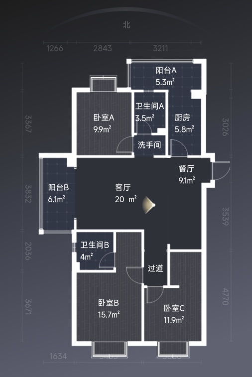 3室2廳2陽臺 金科陽光里戶型圖