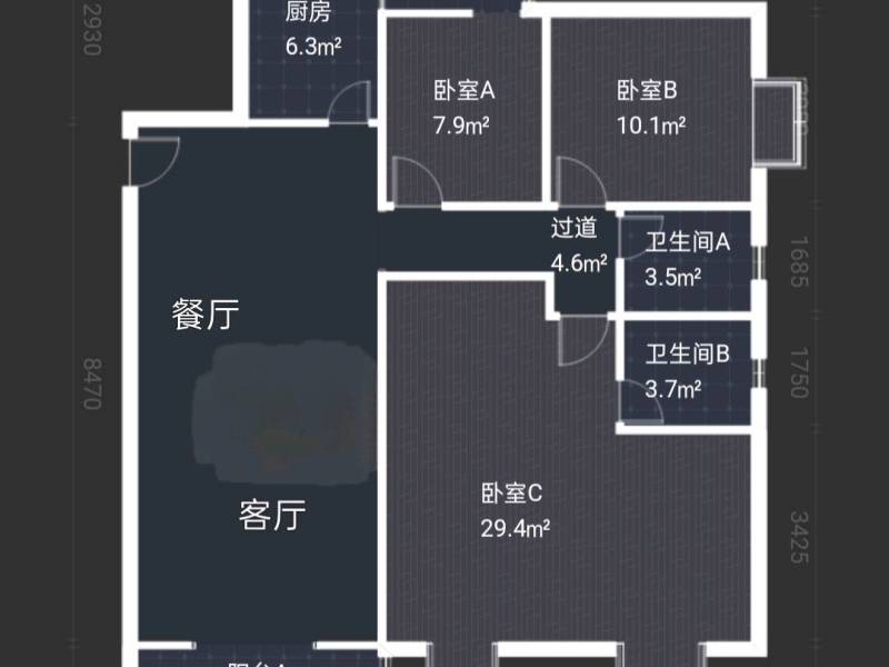 3室2廳2陽臺 潤城二區(qū)戶型圖