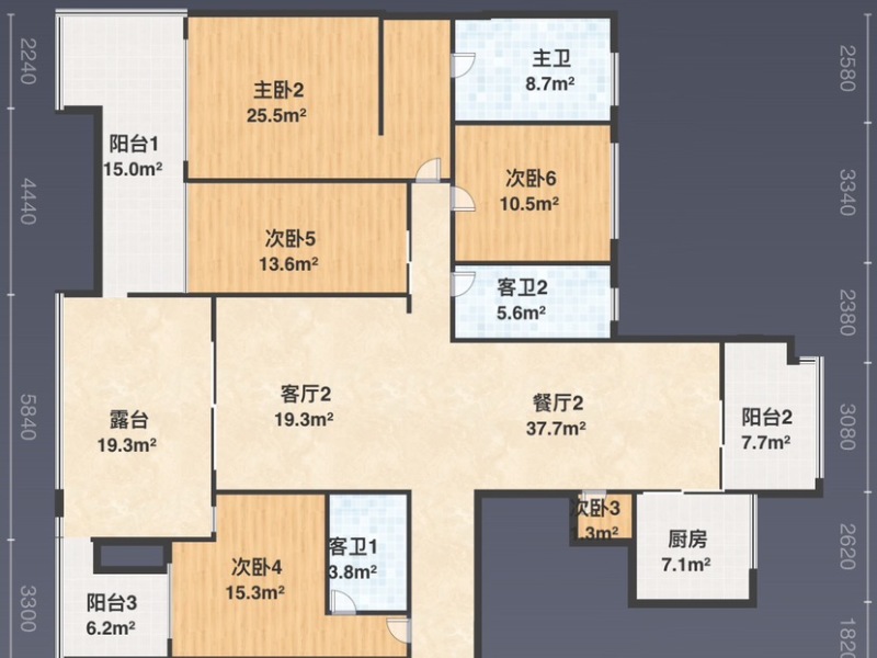7室4廳3陽臺 白沙潤園戶型圖