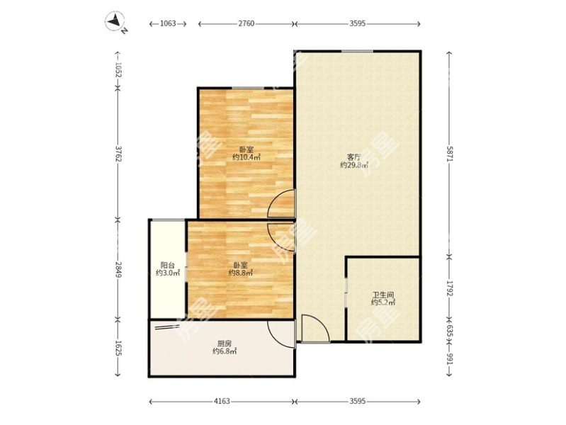 2室2廳1陽臺 融城優(yōu)郡戶型圖