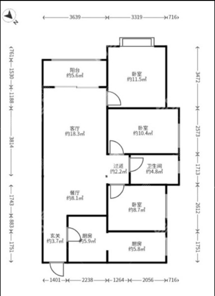 3室2廳1陽臺(tái) 蘭亭上錦二期戶型圖