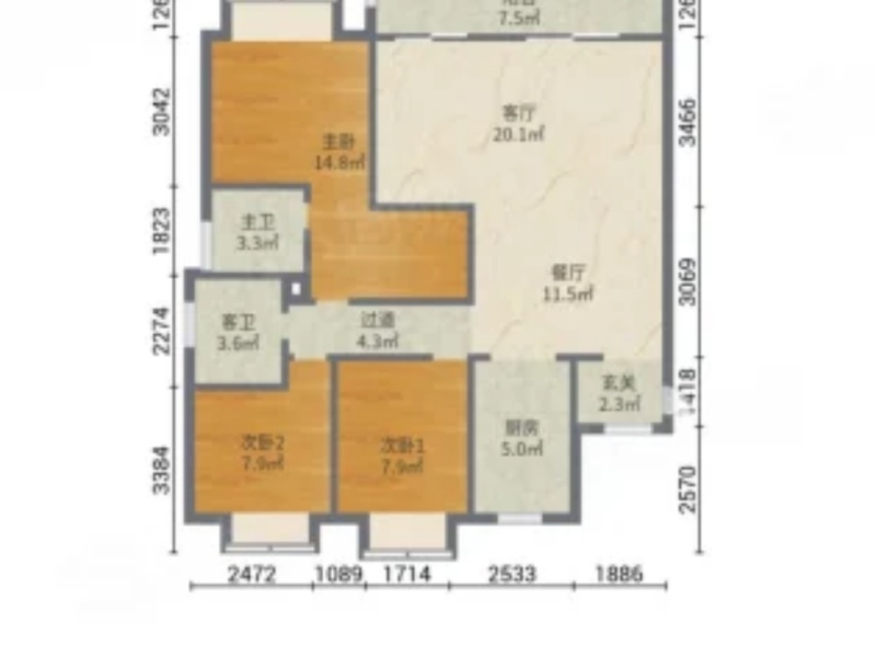 3室2廳2陽臺(tái) 大華公園天下時(shí)光園戶型圖