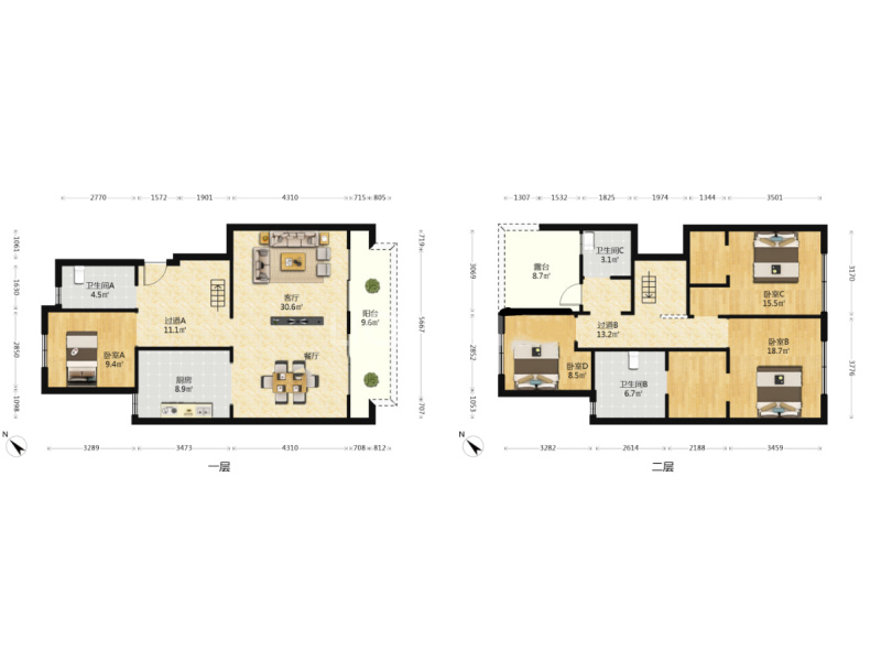 4室2廳2陽臺(tái) 中海云麓九里一期別墅戶型圖
