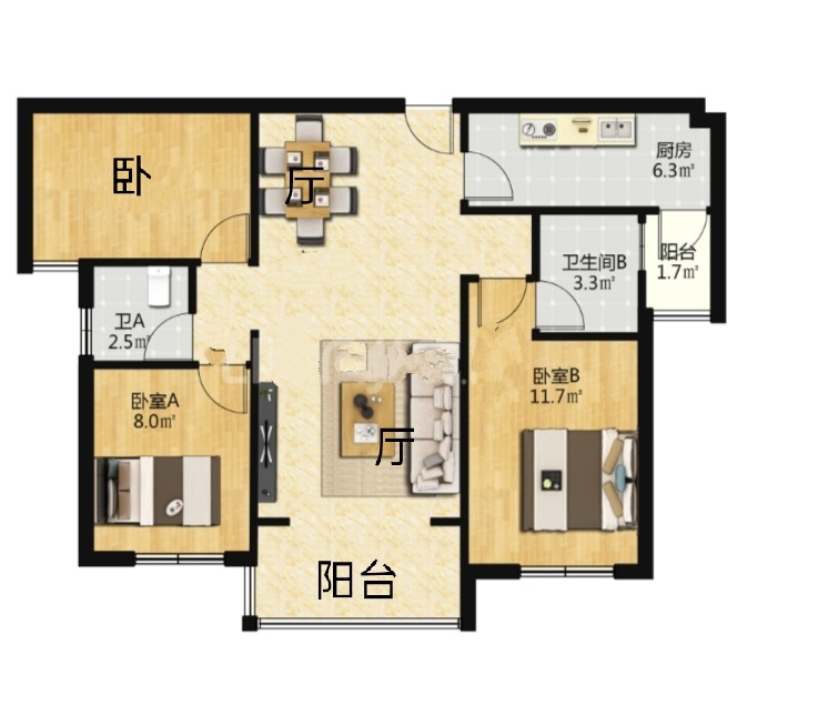 3室2廳2陽臺 保利璽樾樾公館戶型圖