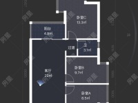 3室2廳1陽臺 上悅天地一期戶型圖